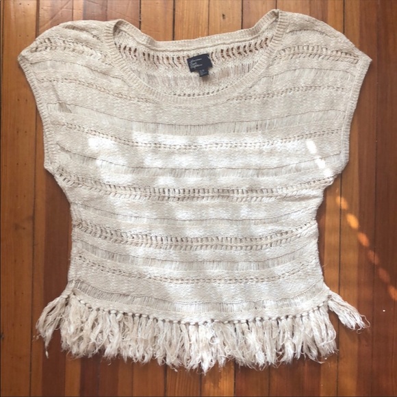 American Eagle Outfitters Tops - American Eagle Open Knit Fringe Sweater Sz XL